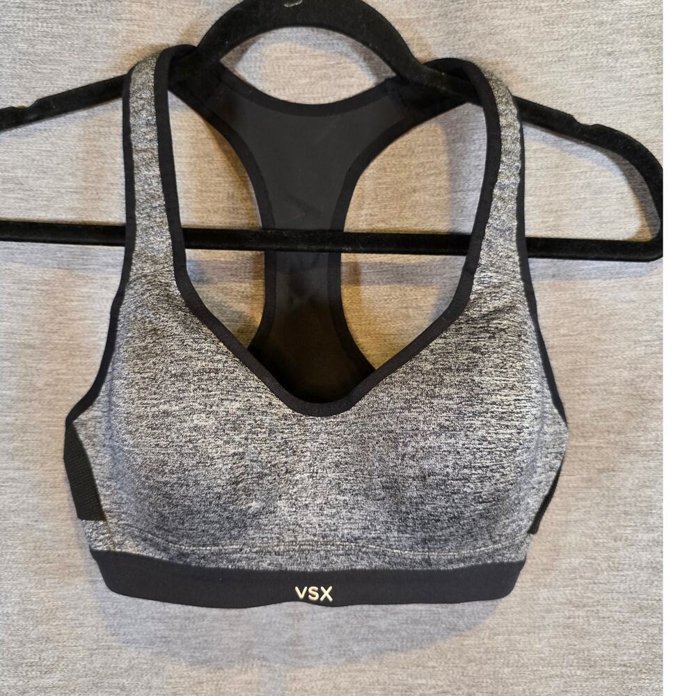 VSX Victorias Secret 32C Incredible Sports Bra Padded Gray Black Razerback